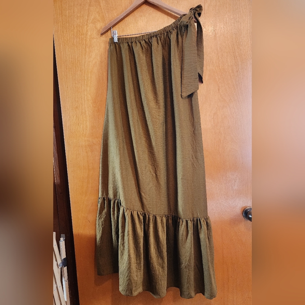 NWT Olive Green One Shoulder Tie Strap Dress - Picture 2 of 8